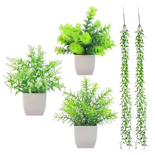 3 Piezas De Macetas Decorativas, 2 Piezas De Sauces Llorones para Colgar En La Pared, Pequeñas Plantas Artificiales, Macetas De Plástico, Plantas Artificiales
