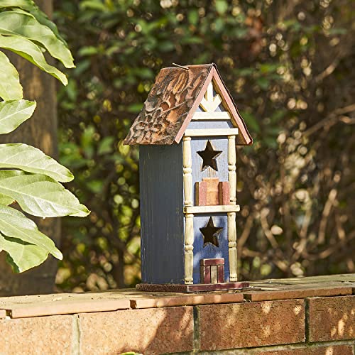 Glitzhome Hanging Patriotic Two-Tiered Distressed Wooden Garden Bird House 12.75" H #TOP2