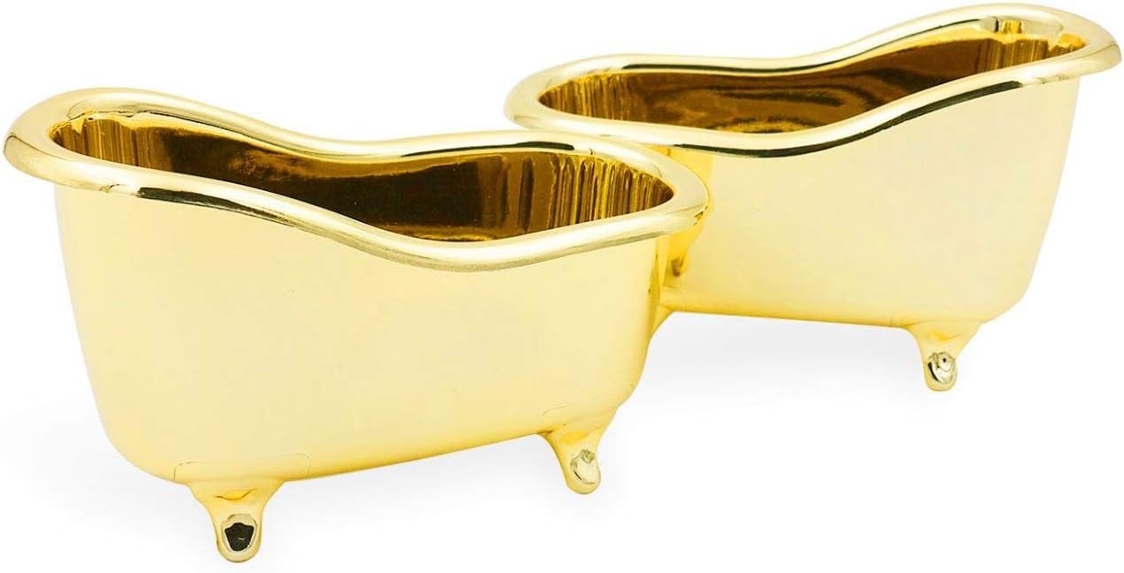 Gold Mini Bathtub Bathroom Accessories (2 Pack) Small Miniature Bath tub Used As Decorations, Makeup Holder, Soap Dish, Holder and Storage Box Made of Plastic with Gold Plating
