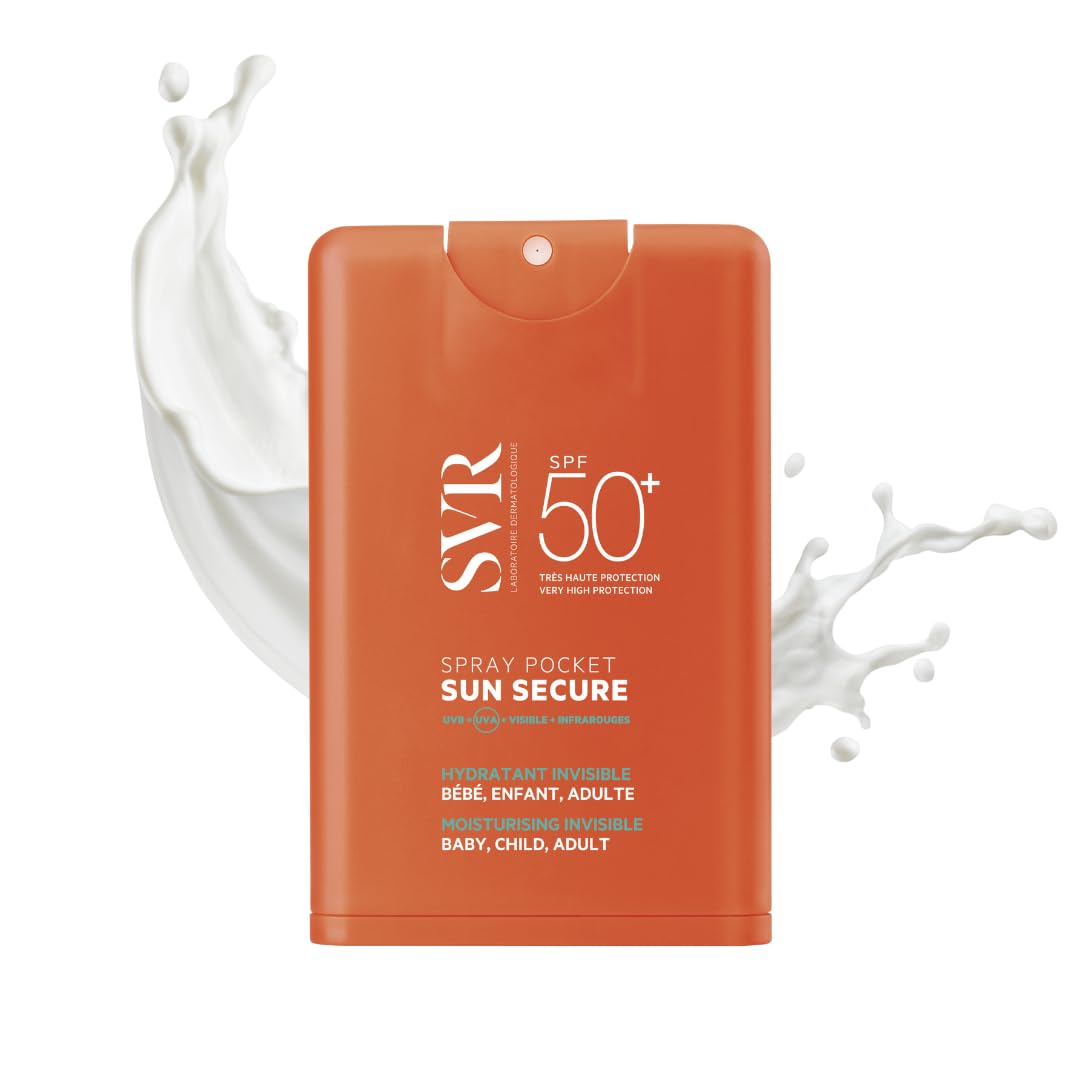 SVR SUN SECURE SPF50+ Pocket Spray - Broad-Spectrum Hydrating Face/Decollete Sunscreen for All Skin Types, Very High UVA/UVB Protection, Invisible, Water-Resistant, Reef-Safe, Baby, Child, Adult, 20ml