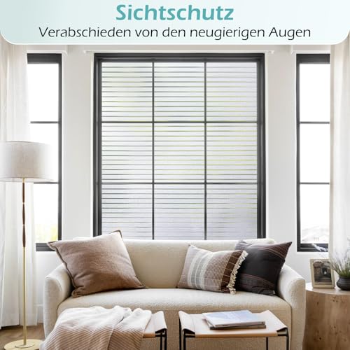 DOWELL Fensterfolie Sichtschutzfolie Streifen Fenster Sichtschutz Statische Haftung Blickdicht Klebefolie Milchfolie Selbstklebend Milchglasfolie Blickschutz Folie für Büro Bad Duschkabine 44.5x200cm