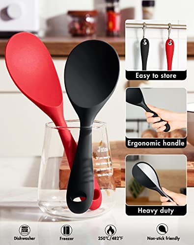 Image of FireKylin 2 Pcs Black Silicone Rice Paddle,Non Stick Rice Spoon Scooper