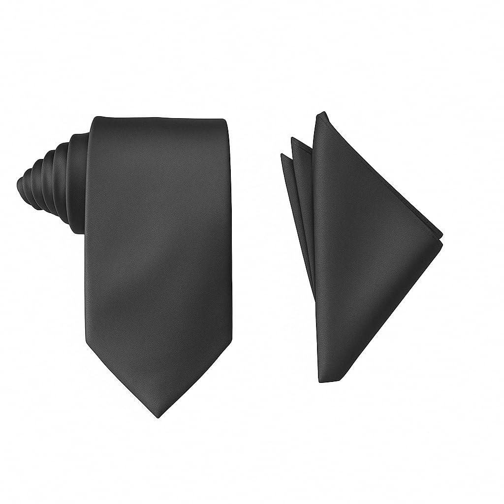 Mens Solid Color Formal Wedding Casual Necktie and Pocket Square Handkerchief Set For Suit or Tuxedo