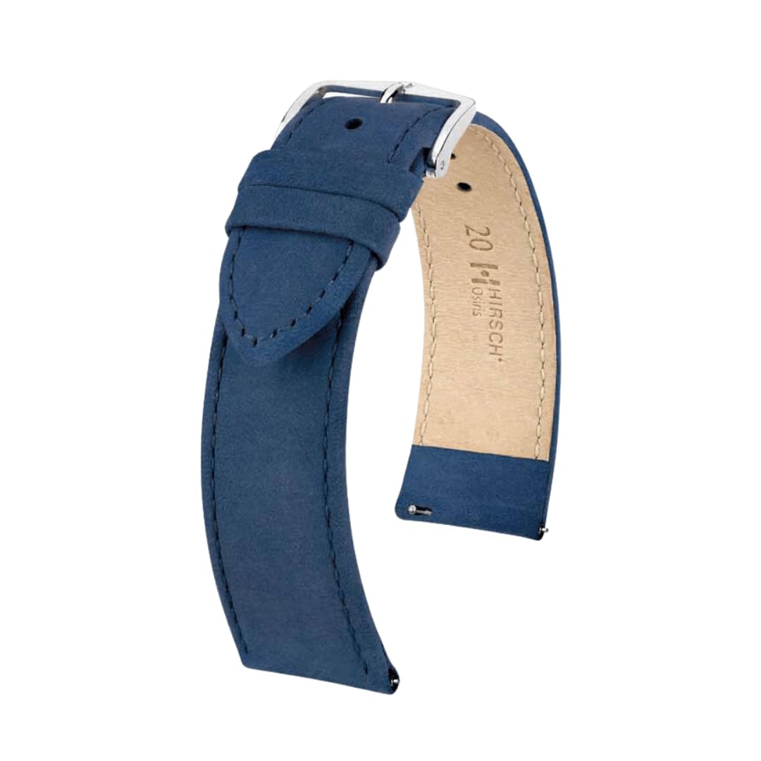 Hirsch Osiris Nubuk blue calf leather watch strap, 20 mm, 03433080-2-20