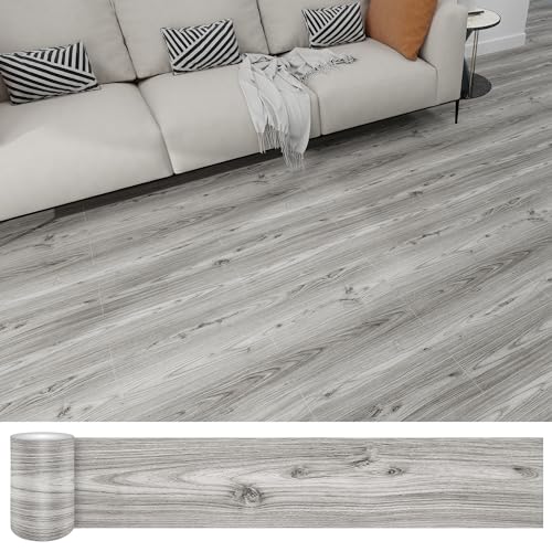 Lareko 54 Sq.Ft,Wood Peel and Stick Floor Tiles,36 Pack Grey Vinyl Flooring (No Adhesive Residue) 36'×6' Waterproof and Non-Slip Laminate Flooring for Renters Bathroom, Living Room (Gray Oak