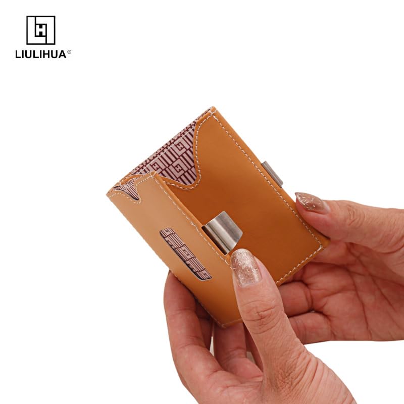 Image of LLH Leather Trifold Wallet - RFID Blocking with Stainless Steel Locking Clip Wallet, Minimalist Front Pocket RFID Blocking Credit Card Holder (Orange)