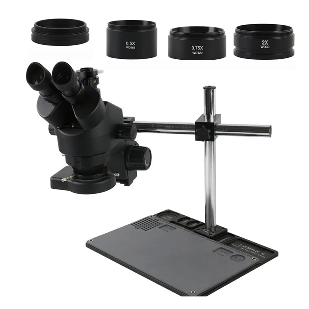 Microscope 7-45X 3.5X-90X Trinocular Stereo Zoom Microscope Phone Soldering Repair Platform Stand with 0.5X 1.0X 0.7X 2.0X Objective Lens(1.0X 0.5X 0.75x 2.0X)