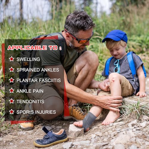 Image of Honoson 2 Pcs Ankle Brace Kid Ankle Support Youth Neoprene Lace up Compression Sleeve Foot Brace Stabilizer with Adjustable Strap for Sport Sprained Plantar Fasciitis Achilles Tendonitis(Grey,L)