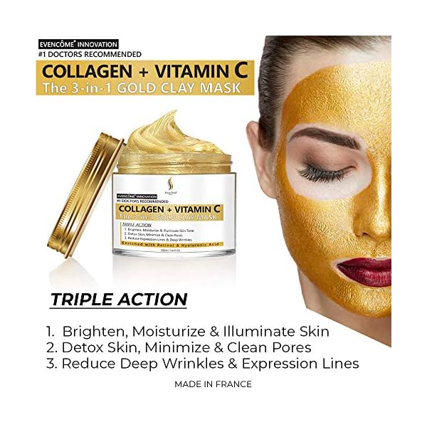 Collagen-Vitamin-C-Clay-Face-Mask-for-Skin-Care-Reduces-Wrinkles-Acne-Blemishes-Blackheads-Deep-Cleansing-Face-Mask-Brightens-Skin-Minimizes-Pores-Moisturize-Purify EVENCÔME Collagen + Vitamin C Clay Face Mask for Skin Care | Reduces Wrinkles, Acne, Blemishes & Blackheads | Deep Cleansing Face Mask | Brightens Skin, Minimizes Pores, Moisturize & Purify