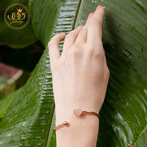 555Jewelry Stainless Steel Womens Girls Cute Love Tiny Heart Romantic Gift Dainty Charm Open Cuff Fashion Fine Jewelry Accessory Bangle Bracelet, Pink Rose Gold #TOP1
