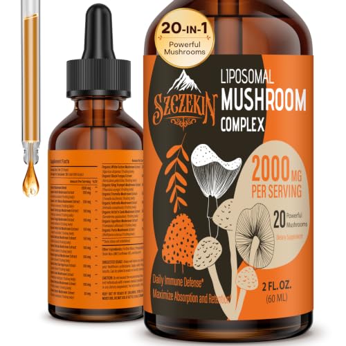Liposomal Mushroom Complex Drops 2000 MG - 20 Organic Mushroom Extracts - Advanced Liquid Formula for Immunity Cognitive and Memory - Lions Mane Supplement Reishi Cordyceps Chaga 30 Servings