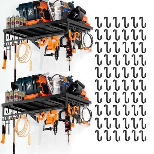 Lhysn 2PCS Tool Box Organizer Wall Mount, with 30 Hooks, Load Capacity 1102 lbs, Garage Wall Shelving Storage, System Hand Tool Organizer Utility Rack, for Garage, Home, Workshop