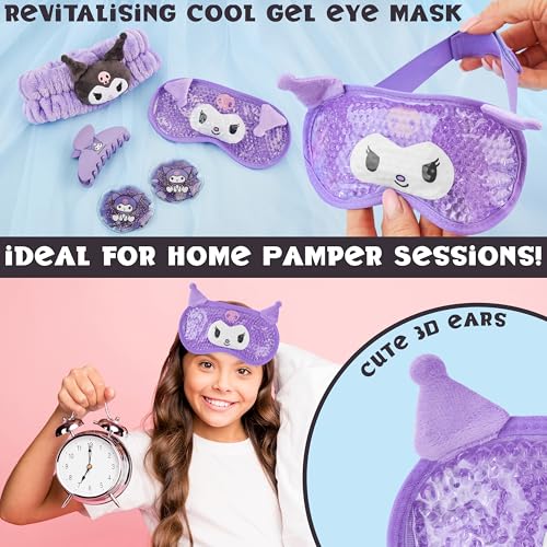 Hello Kitty Sanrio Kuromi Cooling Eye Mask Beauty Accessories Set, Kawaii Claw Clip Skincare Headband, Pampering Anime Gifts For Women Teens (Purple Kuromi) - 2