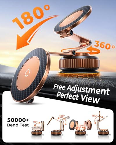 Image of 360Rotation Nano Gel Tesla Phone Mount, Metal Vacuum Magnetic Phone Holder | 2026 Upgraded Foldable[119+LBS Max Suction] Tesla model Y /3 MagSafe Car Phone Mount for iPhone 17 16 Pro Max S26 Ultra-Golden