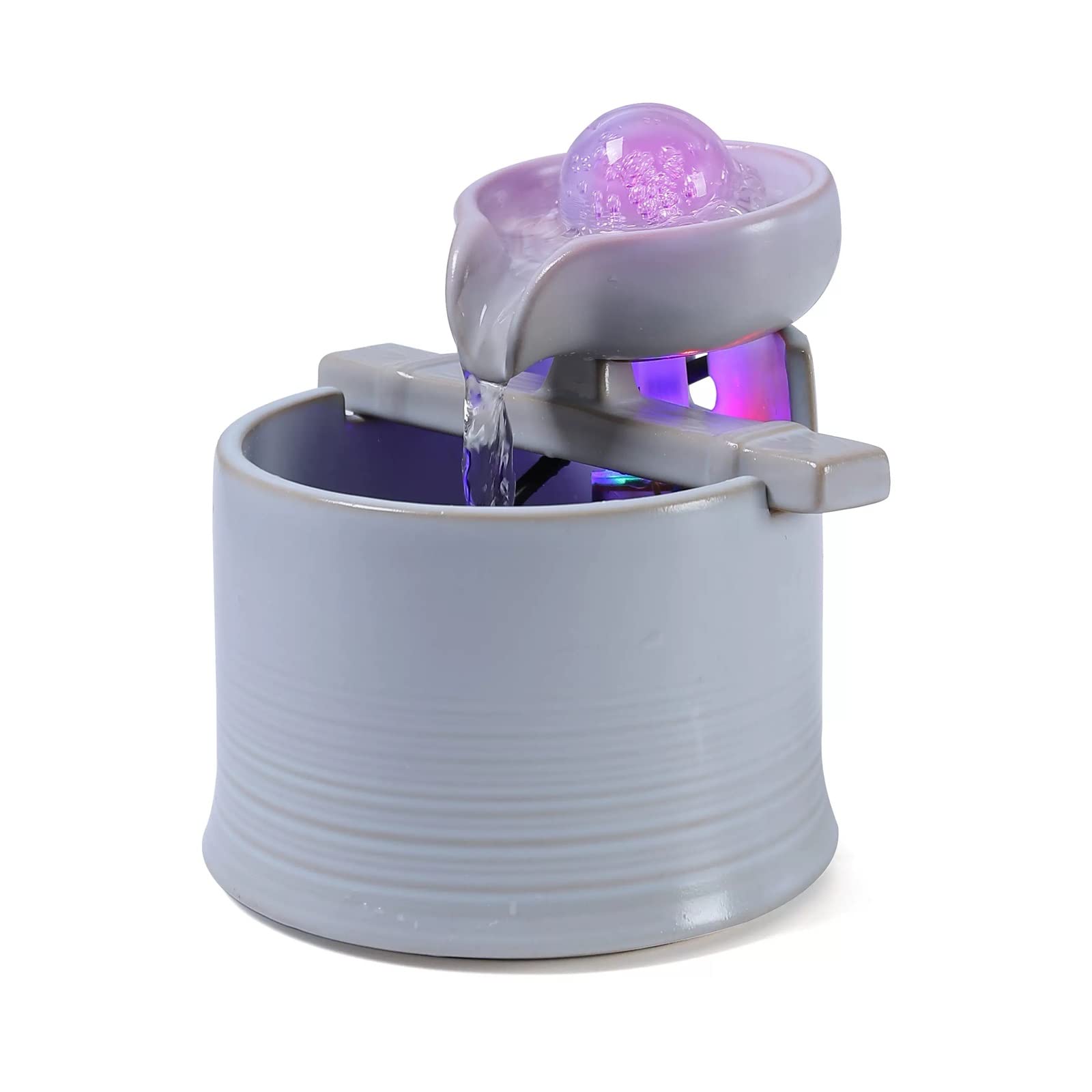 Fuente de Interior Mini fuente de mesa de cerámica for interiores Fuente de agua interior moderna for sala de estar, oficina o dormitorio con luces y bomba sumergible eléctrica, 6,4 pulgadas de alto F