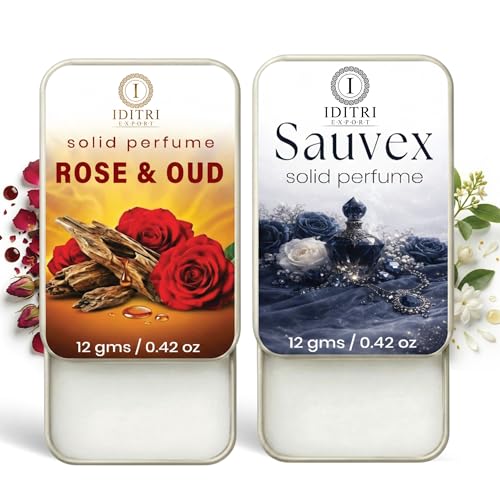 Image of Solid Perfume |Rose & Oud&Sauvex Alcohol Free Wax Perfume Balm, Long Lasting | Pocket Tin 12g, Pack Of 2| Non Greasy Smooth Glide, Travel Friendly Men And Women