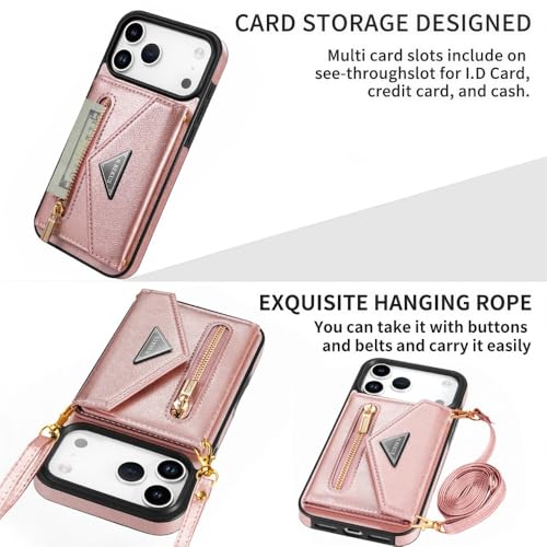 Protégez votre iPhone 12 Pro avec cet étui portefeuille rose anti chute à sangle