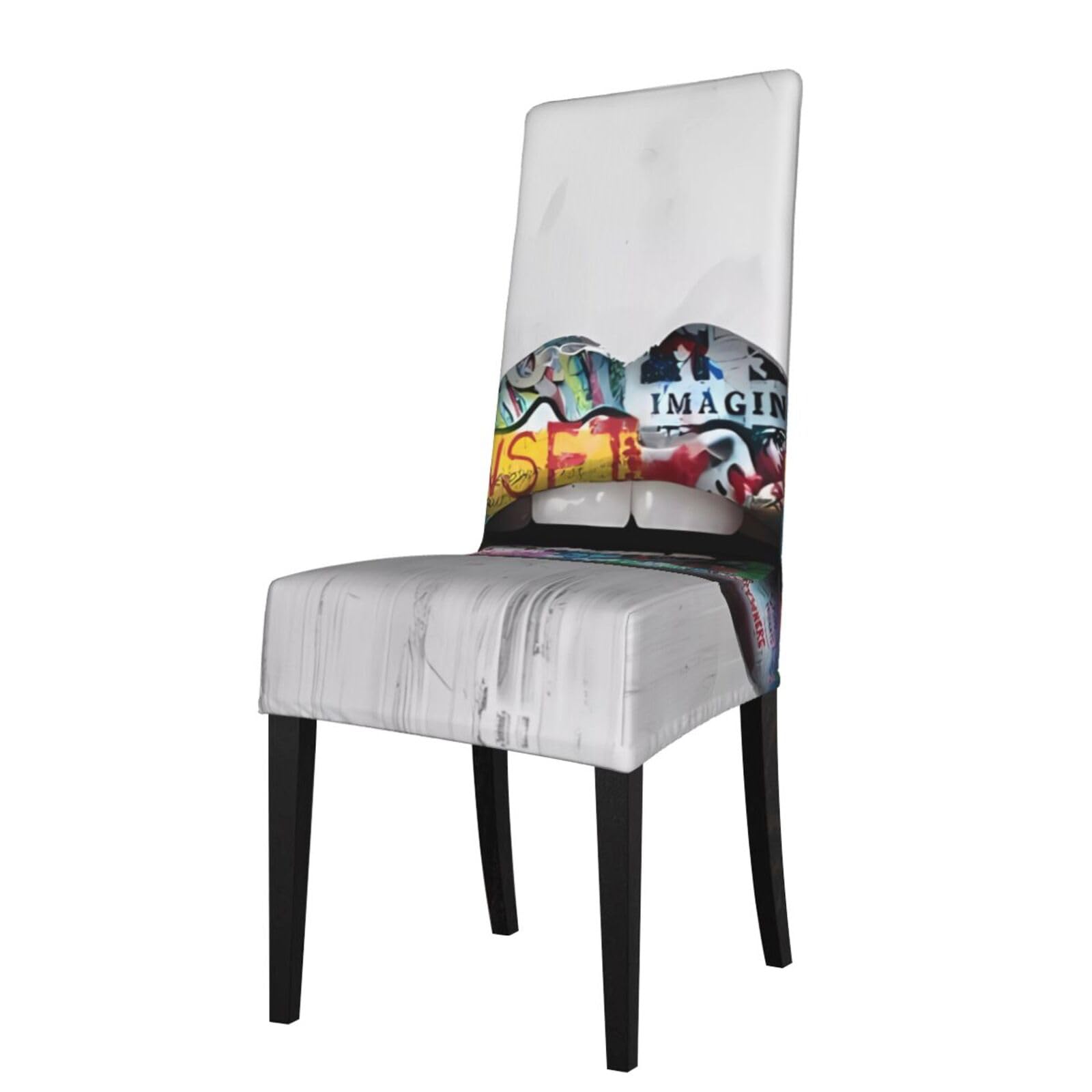 Hjfczh Black Graffiti Lips Prints Dining Chair Throw Covers – Stretchy Spandex Furniture Layers For Refreshing Your Space - No Ironing Needed