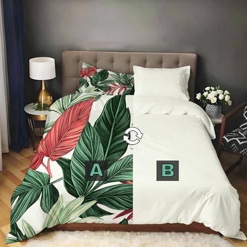 Parure de lit feuilles de palmier 200x200 avec 2 taies d'oreiller