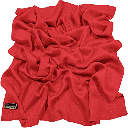 CJ Apparel Red Solid Color Fringe Design Nepalese Shawl Seconds Scarf Wrap Stole Throw Head Wrap Pashmina Hand Made in Nepal New2