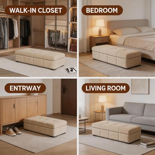 Banco pie de cama con almacenamiento oculto y asiento acolchado de terciopelo moderno 8