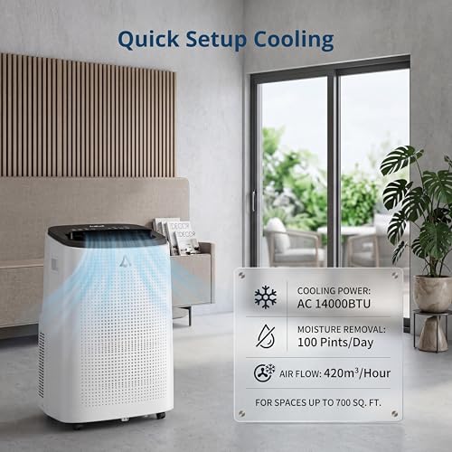 Image of 14,000 BTU Portable Air Conditioners, 4-in-1 Modes with Cooling, Dehumidifier, Fan, 24-Hour Timer, Follow Me Function, Remote Control & Complete Window Kit, Cools Rooms Up to 750 Sq. Ft, for Bedroom
