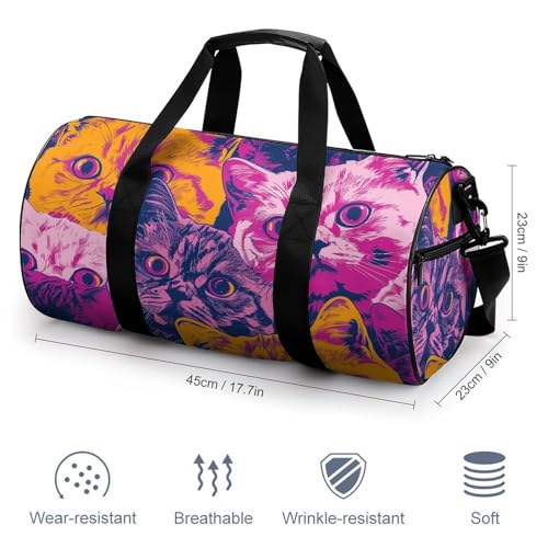 Travel Duffle Bag Orange And Purple Cat Weekender Bags for Women Large Capacity Travel Overnight Bags Foldable Carry On Tote Bags Lightweight Sport Gym Bag For Travel/Gift2