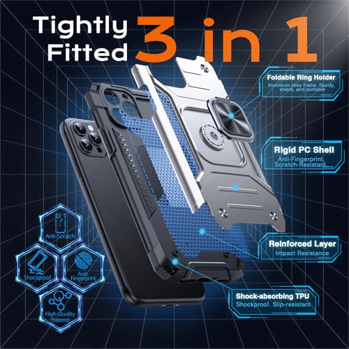 Image of Anqrp Heavy Duty Case for iPhone 11 Pro Case with Enhanced Ring Holder Grip Stand, Military Grade Shockproof Rugged Drop Protective Silicone Hard Slim iPhone 11 Pro Phone Case Cover,Silver