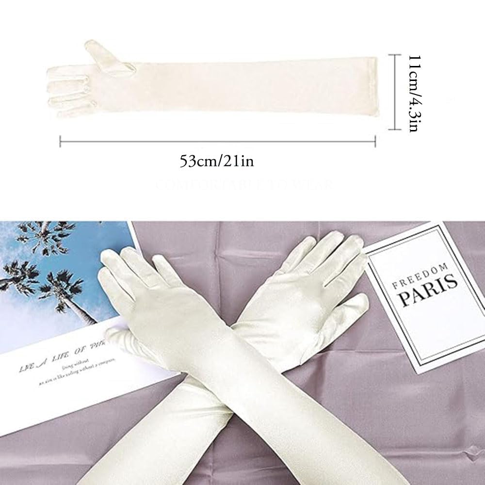 Flosfjylo 2 Pcs Long Gloves Women Formal, Satin Glove, Stretchy Elbow Length Gloves - Image 2