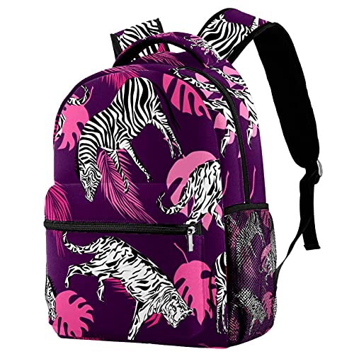 Sac à dos décontracté pour femme au motif zèbre violet original et spacieux