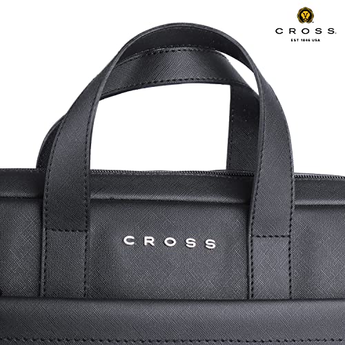 Image of Cross Laptop Messenger Bag For Men and Women | 14 Inch Briefcase Leather Office Bag For Men With Splashproof And Padded Protection | Multipocket with Adjustable Shoulder Strap - Navy Blue