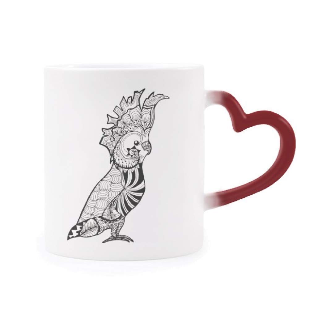 Taza mágica de café con dibujo de loro lindo sensible al calor en forma de corazón