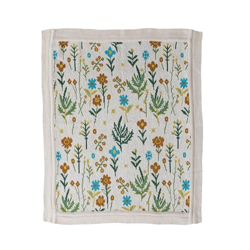 Image of Creative Co-Op Soft Cotton Knit Blanket with Decorative Florals Design