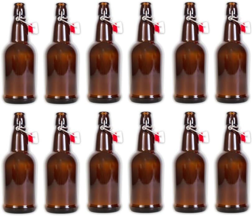 AMBER FLIP TOP GROLSCH BOTTLES LDC Brand Case of 12 16oz Glass Beugel with Swing Top Caps for Soda Cider Mead Beer