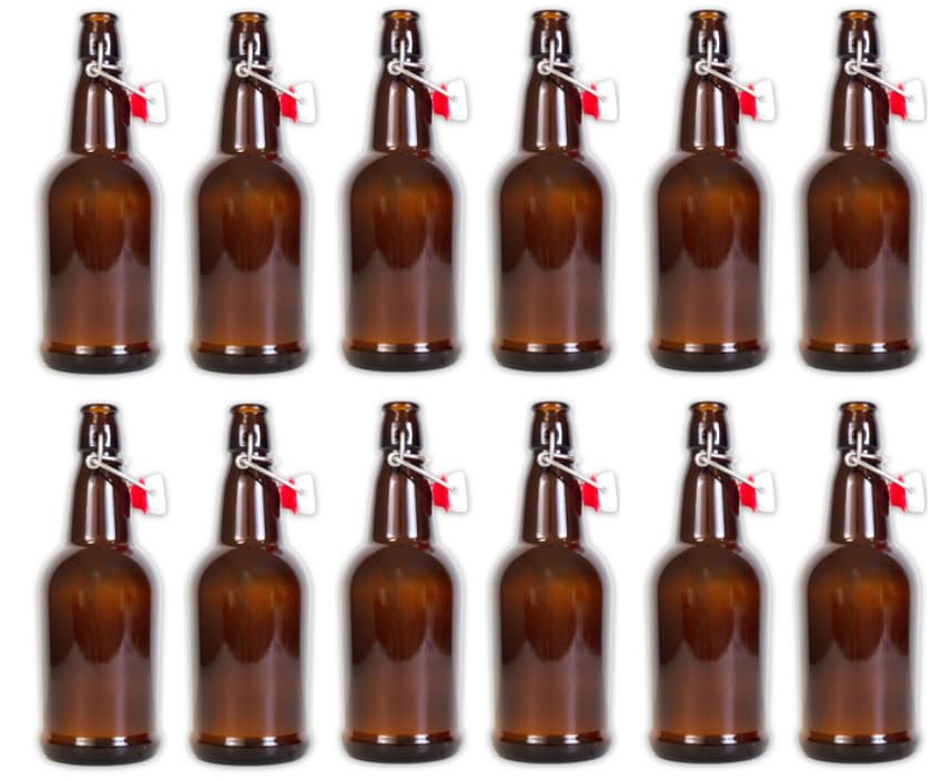 AMBER FLIP TOP GROLSCH BOTTLES LDC Brand Case of 12 16oz Glass Beugel with Swing Top Caps for Soda Cider Mead Beer