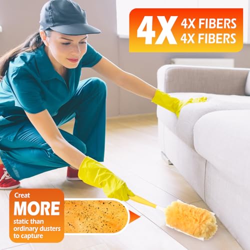 Image of Honeydak 120 Pack Heavy Duty Duster Refills with 2 Handle Compatible with Swiffer Multisurface 360 Larger Size with 4X Microfibers Unscented Disposable Dusting (Blue, Orange)