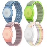 4 Pack Nylon Air Tag Bracelet for Kids, Soft Nylon Air Tag Wristband for Apple Air Tag, Adjustable Anti Lost Wristband for Toddler Baby, Boys, and Girls, Elders (Blue/GreenBlue/Rainbow)