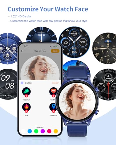 Image of RIVERSONG Smartwatch for Men Women (Answer /Make Call), 1.52 inch Fitness Watch with Monitor Tracker for Health Fitness (Heart Rate /Sleep /Blood Oxygen), AI Voice, Smart Watch for Android iPhone, Navy Blue