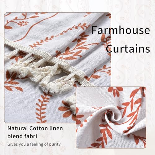 Image of Schweek Boho Floral 63 Inches Long Semi Sheer Curtains 2 Panels for Bedroom | Semi Sheer Linen Rustic Floral, Vintage Farmhouse Farmhouse Vintage Printed Window Curtain for Bedroom, Kitchen 52 inchx 63 inch