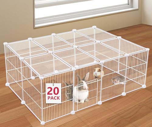 Image of VISCOO 20 Panels Small Animal Playpen, Pet Playpen, C&C Cage for Guinea Pigs, Rabbit /Bunny Cage, Puppy Play Pen, Indoor Outdoor Portable Metal Wire Yard Fence(White)