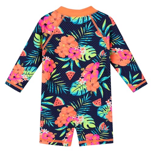 XFGIRLS 2024 New Girls Swimsuit Long Sleeve Full Zipper Put/On Sun Protection Quick-Dry Rash Guard Shirt Blackflower