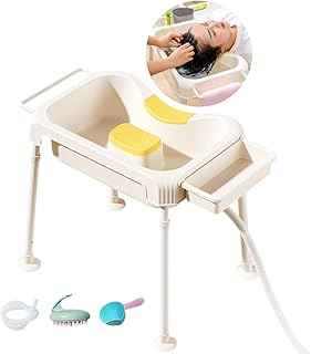 WAYUTO Bedside Shampoo Basin Hair Washing Basin Portable Hair Washing Tray for The Elderly Bedridden Pregnant Woman with Adjustable Legs Towel Bar Side Tray Hair Brush