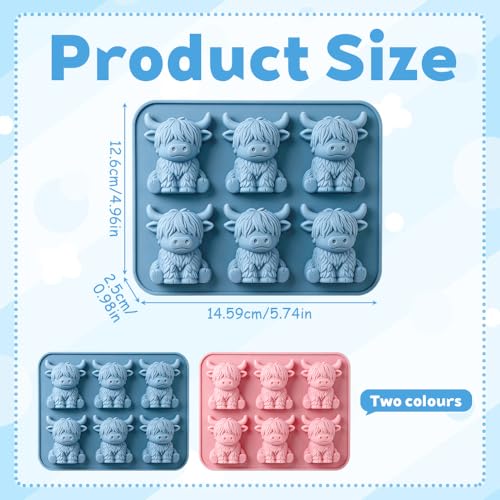 Mini Highland Cow Ice Cube Tray, 3D Highland Cow Ice Cube Mold, Cute Highland Cow Silicone Ice Cube Tray, Silicone Animal Ice Cube Tray for Candy, Jelly, Chocolate, Homemade Treats (Blue+Pink) - Image 3