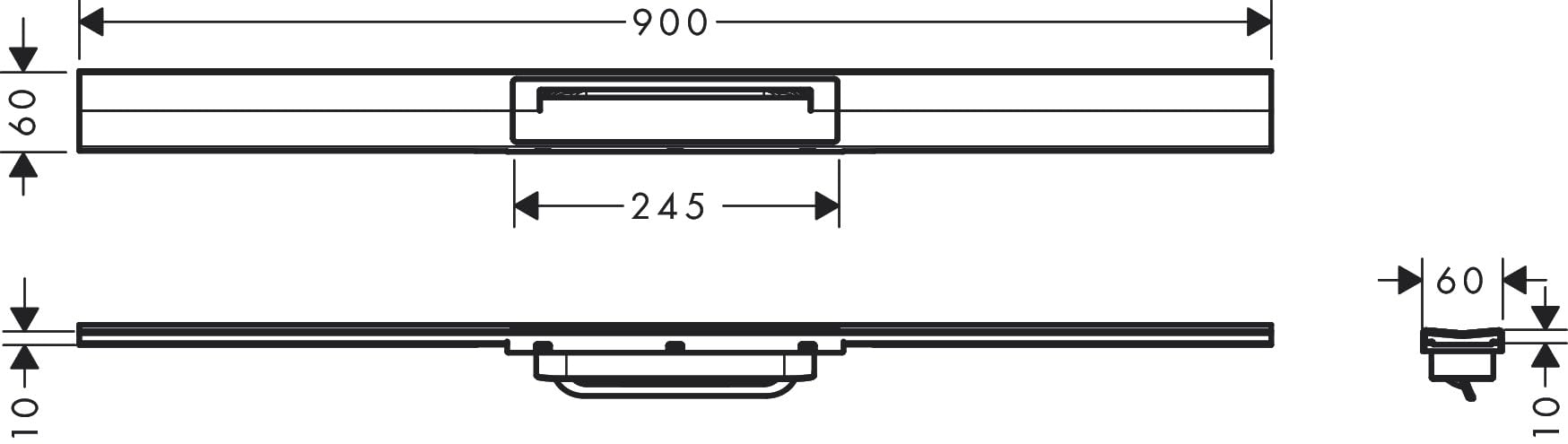 hansgrohe RainDrain Flex - Caniveau de douche linéaire 900 mm, Siphon de sol découpable pour montage libre, Acier inoxydable brossé, 56045800