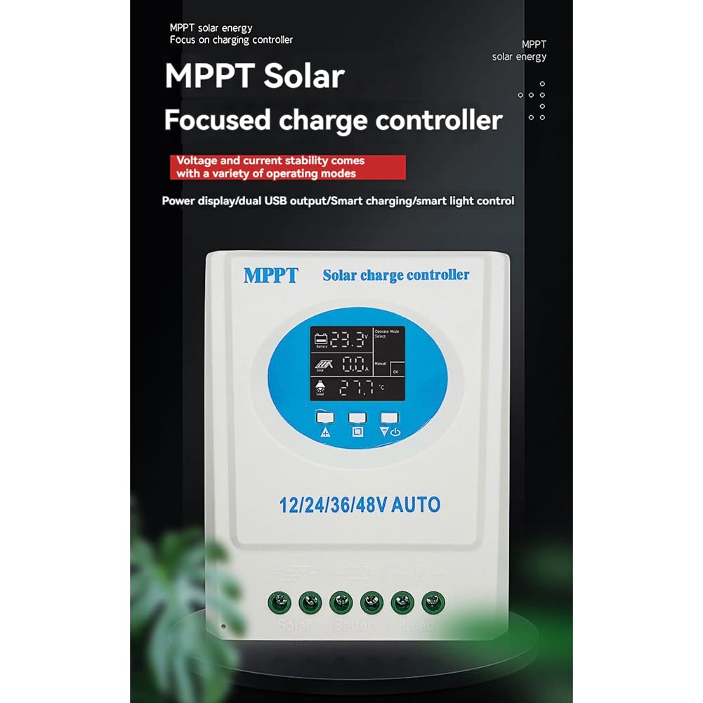 Régulateur de Charge Solaire MPPT 120A 12V/24V/36V/48V avec Double Charge USB Automatique pour Batterie au Plomb ou au Lithium et Panneau Solaire B