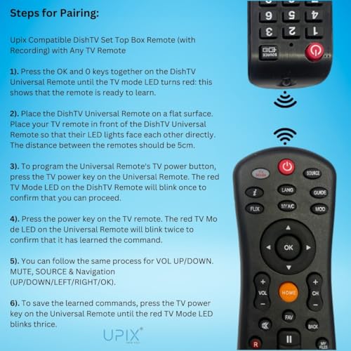 Image of Upix Compatible DishTV DTH SD /HD Set Top Box Remote No. 11 | with Recording | Exact Match Required