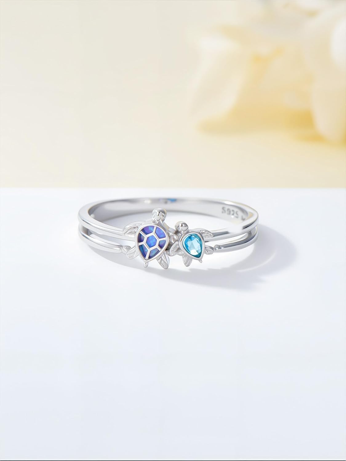 WINNICACA Sea Turtle Ring Blue Opal 925 Silver Rings for Women Sterling Silver Ocean Rings Jewelry Gift for Mother Christmas - Image 2