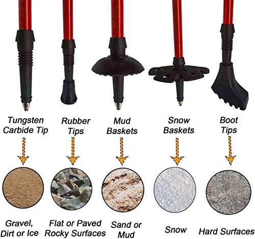 Image of Aihoye Metal Hiking Trekking Poles, 2 Pack Collapsible Lightweight Anti-Shock Walking Sticks, Adjustable for Men and Women (Red)