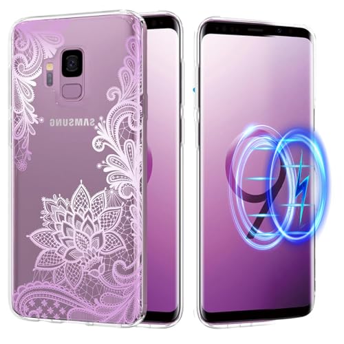 Casetego for Galaxy S9 Case,Compatible with MagSafe,[Military Grade Drop Test] Full Body Protection Slim Shockproof Rugged Marble Women Case for Samsung Galaxy S9 5.8 inch,Clear Purple Flower
