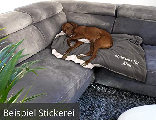 Direkt-Stick.de Hundedecke mit Namen Bestickt, XL Größe ca. 130x160cm, weiche Decke extra groß mit Hundenamen personalisierbar
